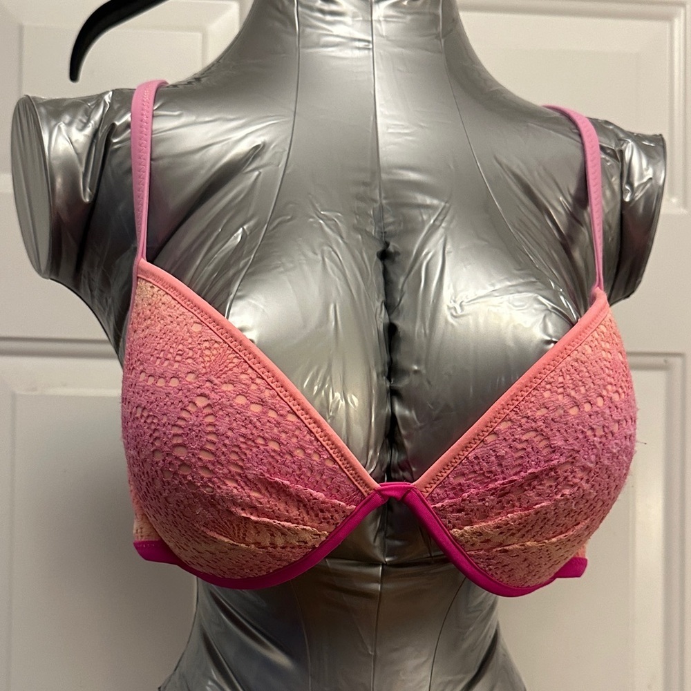 Victoria's Secret Pink and peach strappy lace ombré push-up Bikini top 34D